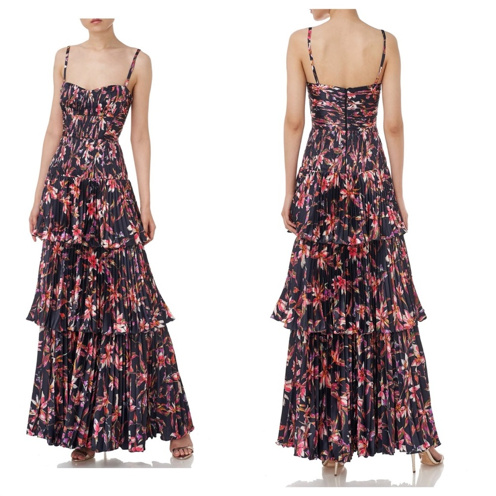 Amur Londyn Pleated Tiered Gown In Island Floral Maxi Dress Size 0/ XS - Picture 2 of 10